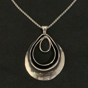 Vintage Silver Tone Statement Necklace Abstract Teardrop 26” + 3” extender